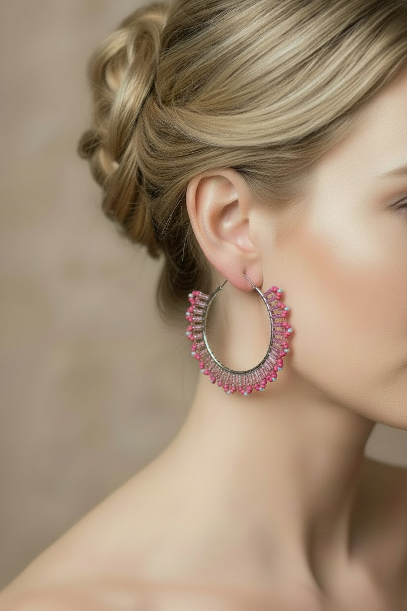 Floral Inspired Beaded Stainless Hoops