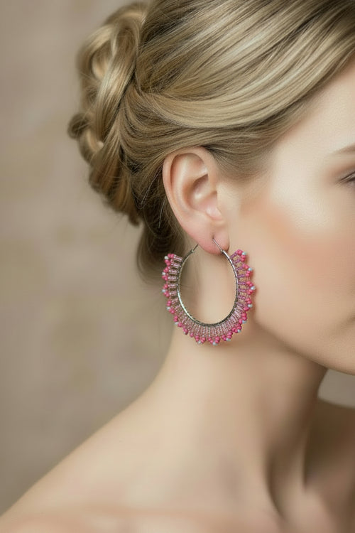 Floral Inspired Beaded Stainless Hoops