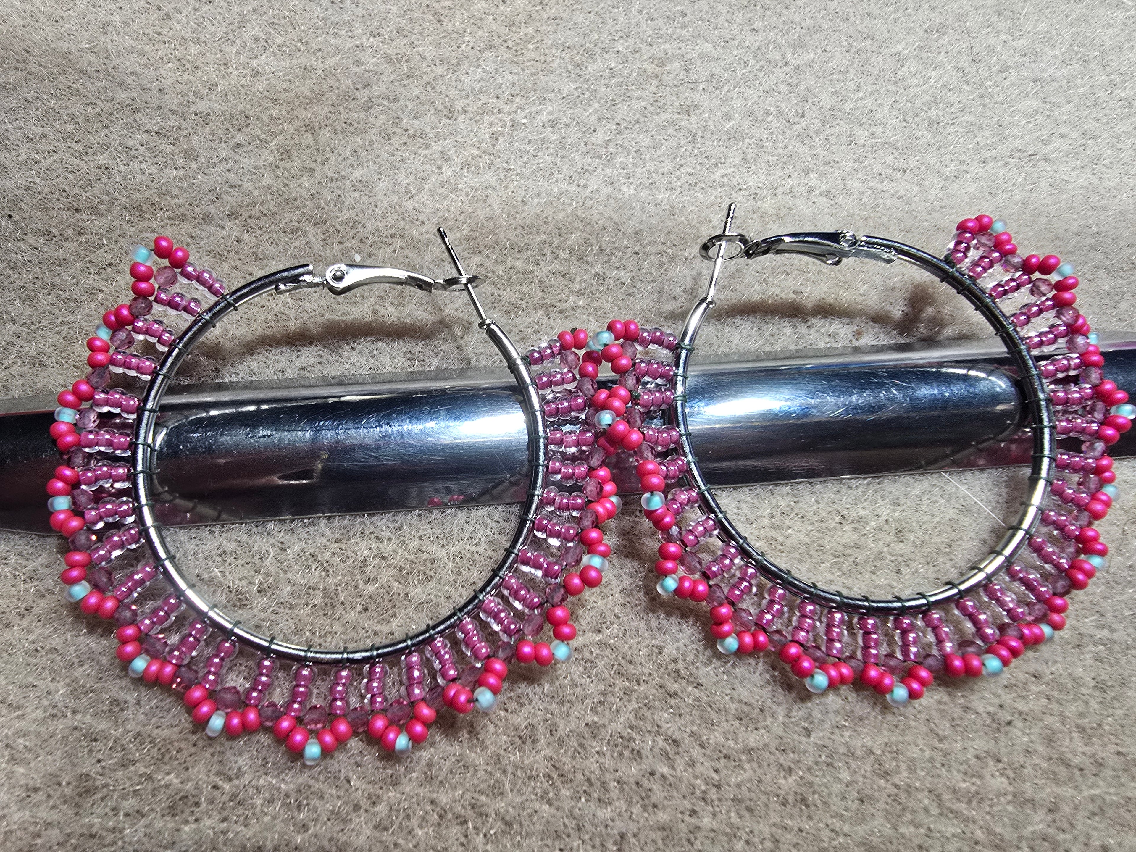 Floral Inspired Beaded Stainless Hoops