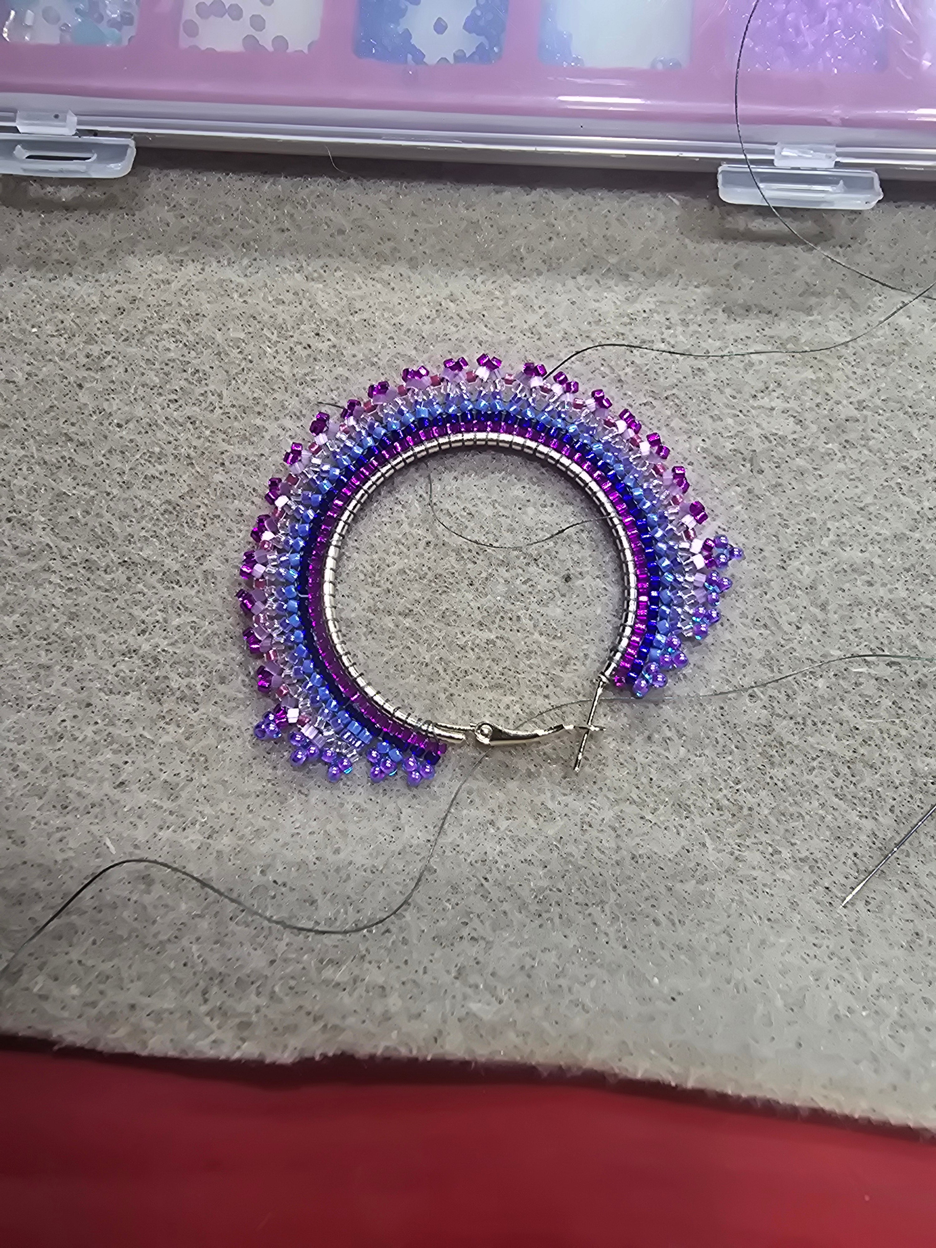 Beaded Earrings in progress if being made.